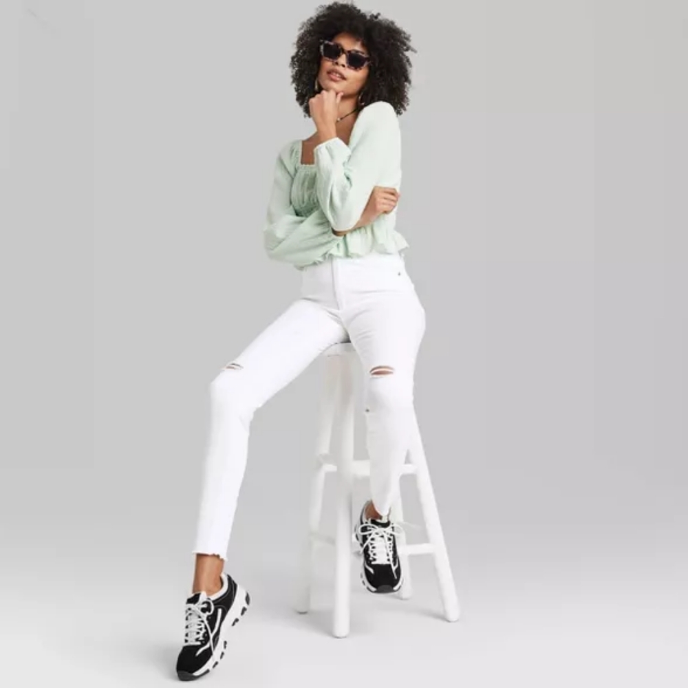 Super-High Rise Distressed Skinny Jeans - Wild Fab
